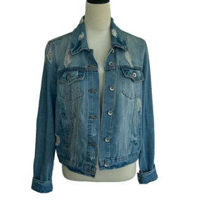 Distressed Jean Jacket: size Large